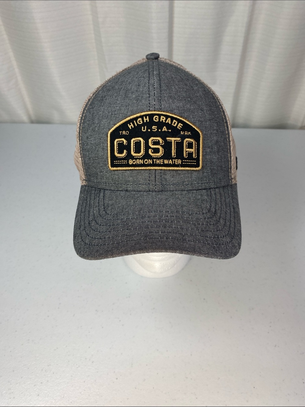 Costa Men's Two-Tone Gray and Tan Patch Trucker Hat